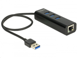 Delock 62653 USB3.0 Hub 3 portos + Gigabit LAN fekete